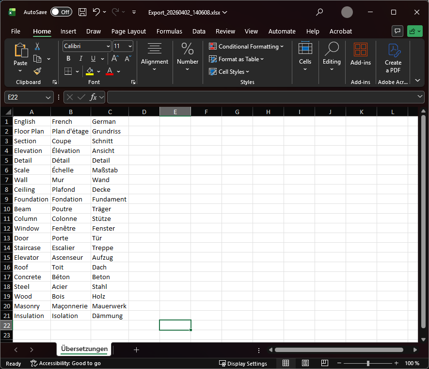 Beispiel für das Excel-Format